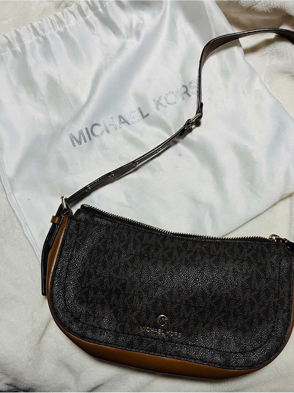 Michael Kors Black/Brown Logo Crescent Shoulder Bag